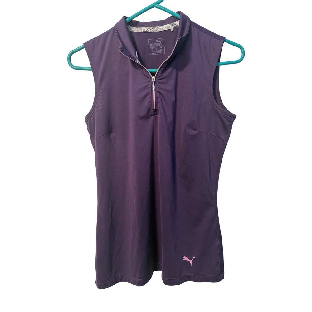 Puma Golf Polo Shirt Womens XS Purple Sleeveless Quarter Zip